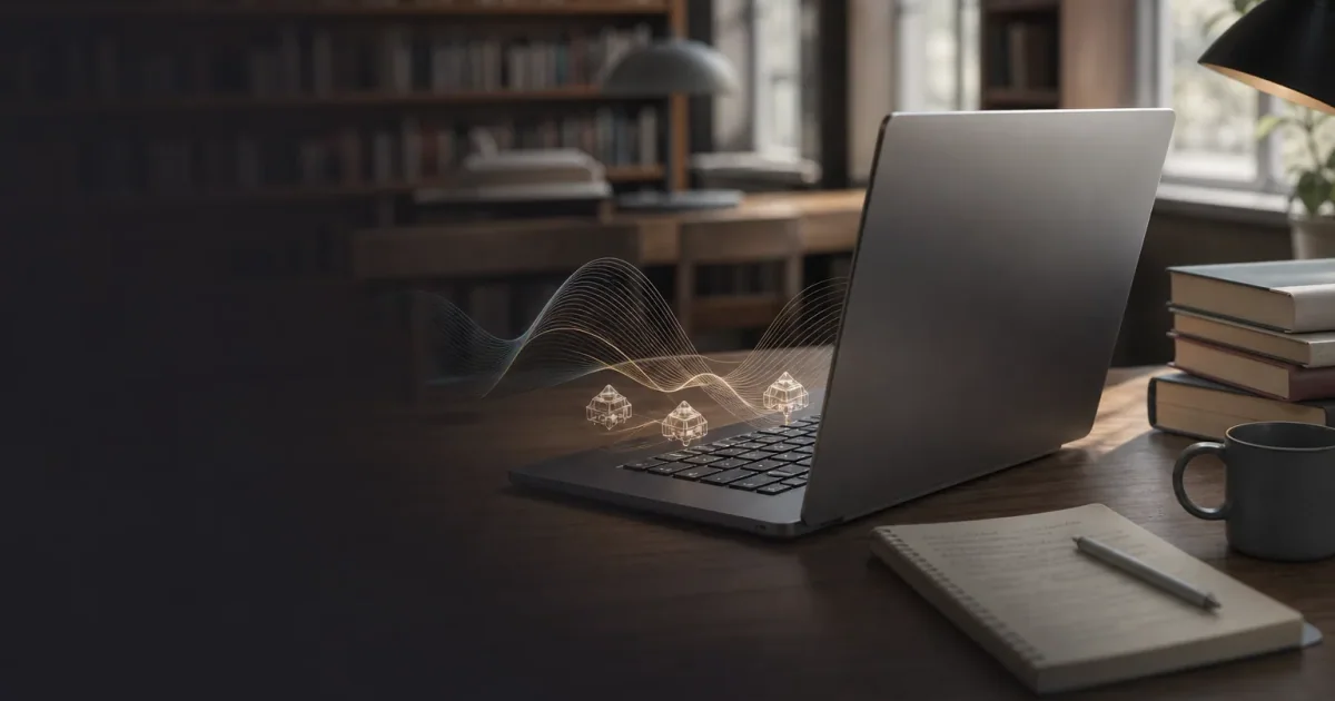 Quiet library Mac typing setup with private keyboard sounds